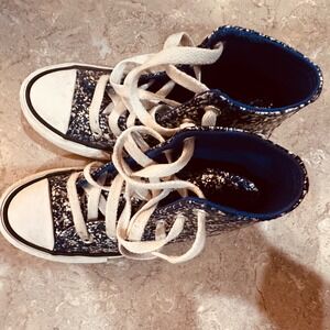 Converse Chuck Taylor All Star Hi Top Blue Silver Glitter Confetti‎ Kids Size 13